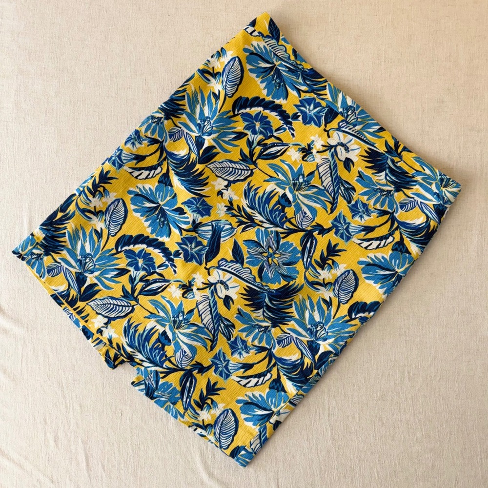 J.Crew Yellow Blue Tropical Floral Cotton Lined Pencil Skirt  Size 12